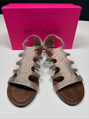 BETSEY JOHNSON CRISTALS NUDE RHINESTONE GLADIATOR SANDALS SIZE 10